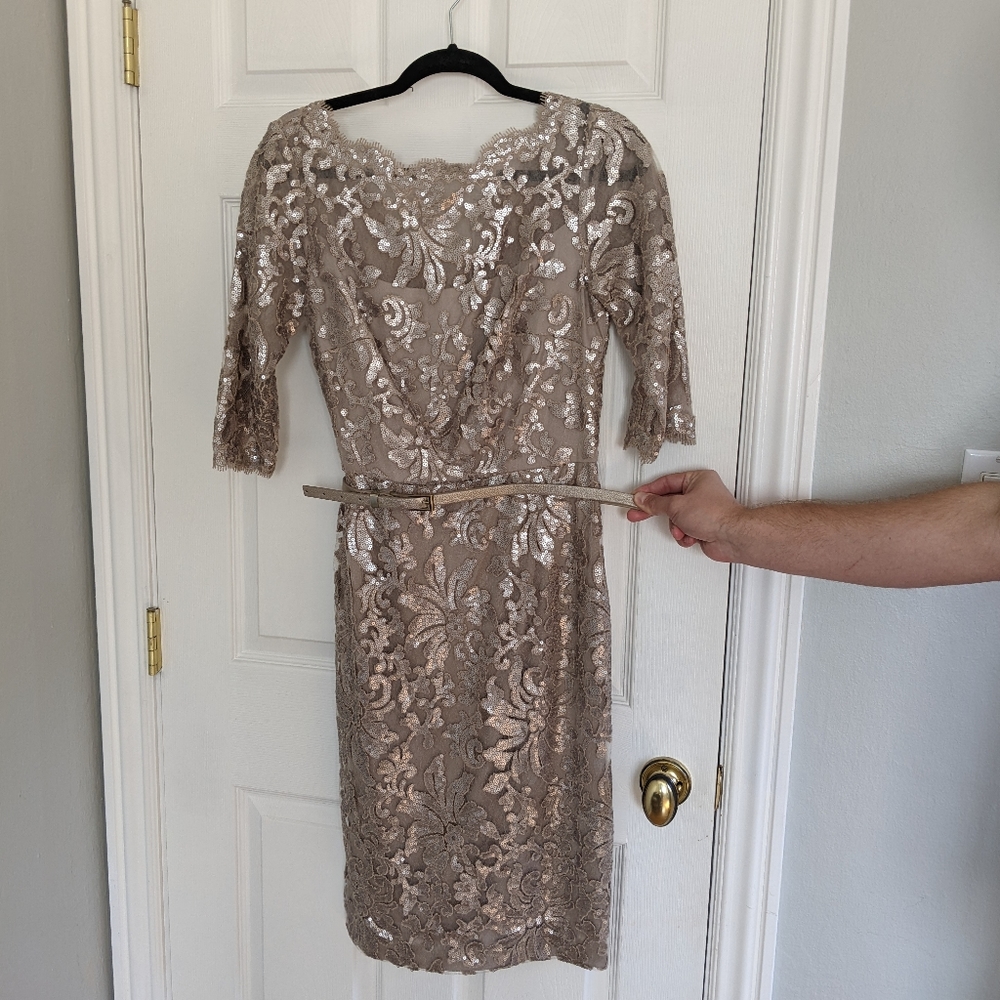 Taupe cocktail dress with sleeves